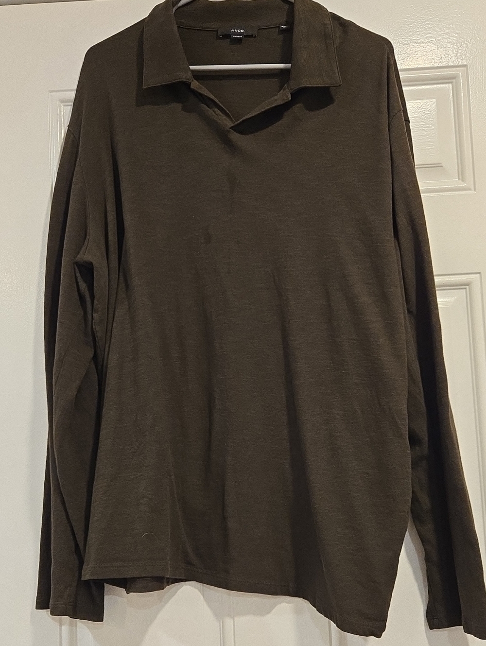 Vince Men's Long-Sleeve Polo in Olive Green XXL